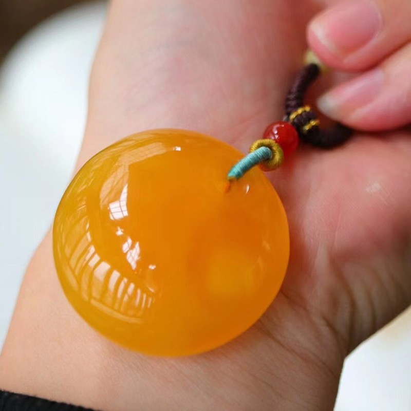 慈心缘天然蜜蜡俄料鸡油黄公主扣吊坠满蜜蜜蜡琥珀挂件男女项链送生日