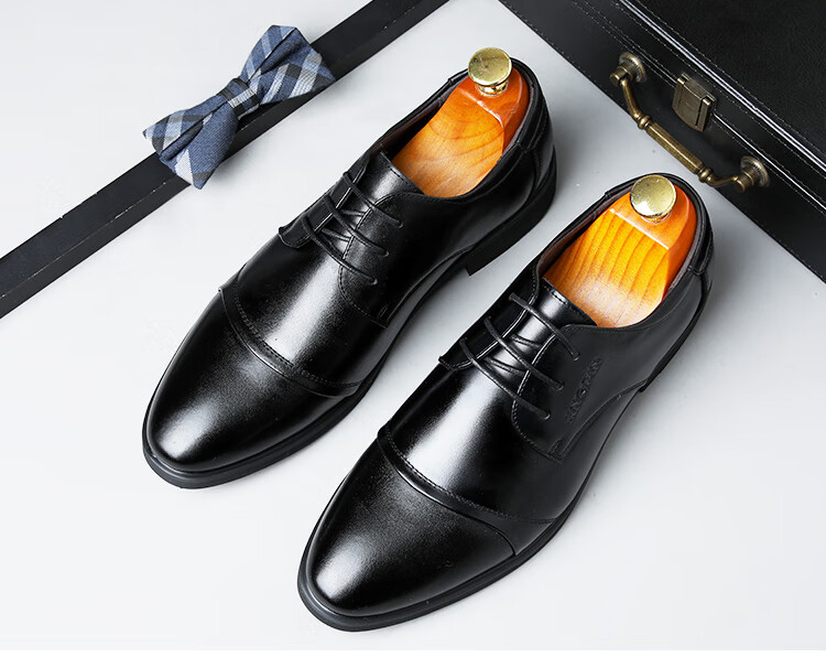 EGCHI Men's Leather Shoes, Business Formal Shoes, Comfortable Low-Top Lace-Up Leather Shoes, J3667, Black, Size 39 16