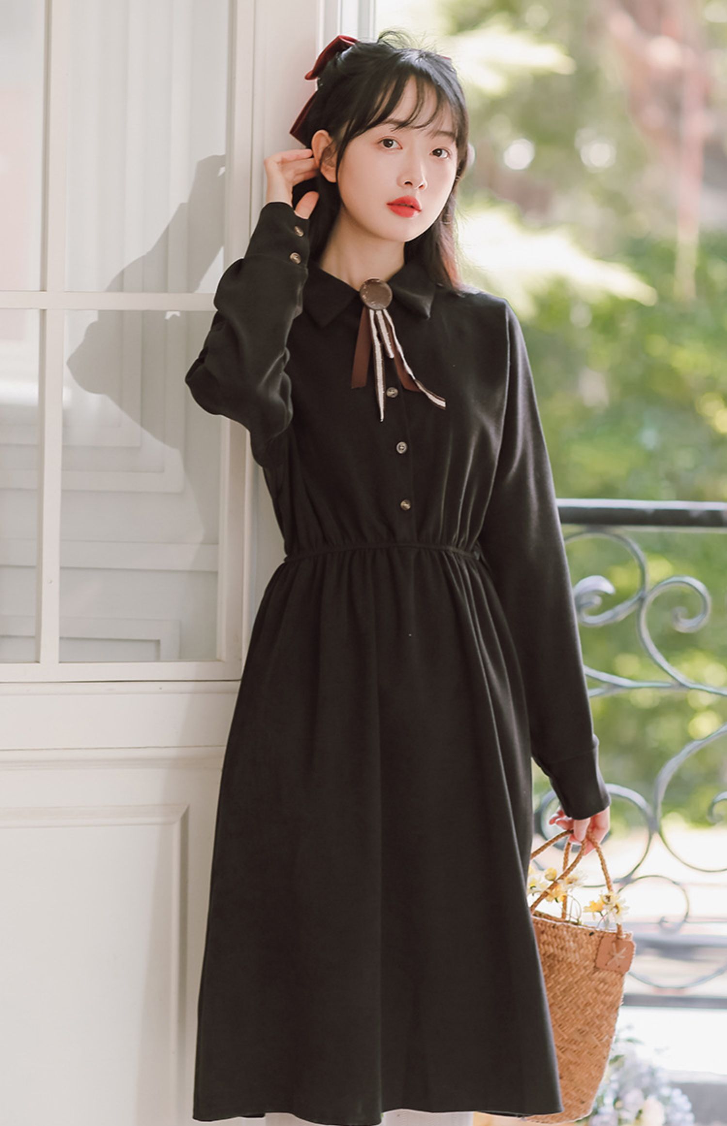 雅鹿红色新年学院风连衣裙女装早春装2021年新款春秋法式温柔气质裙子