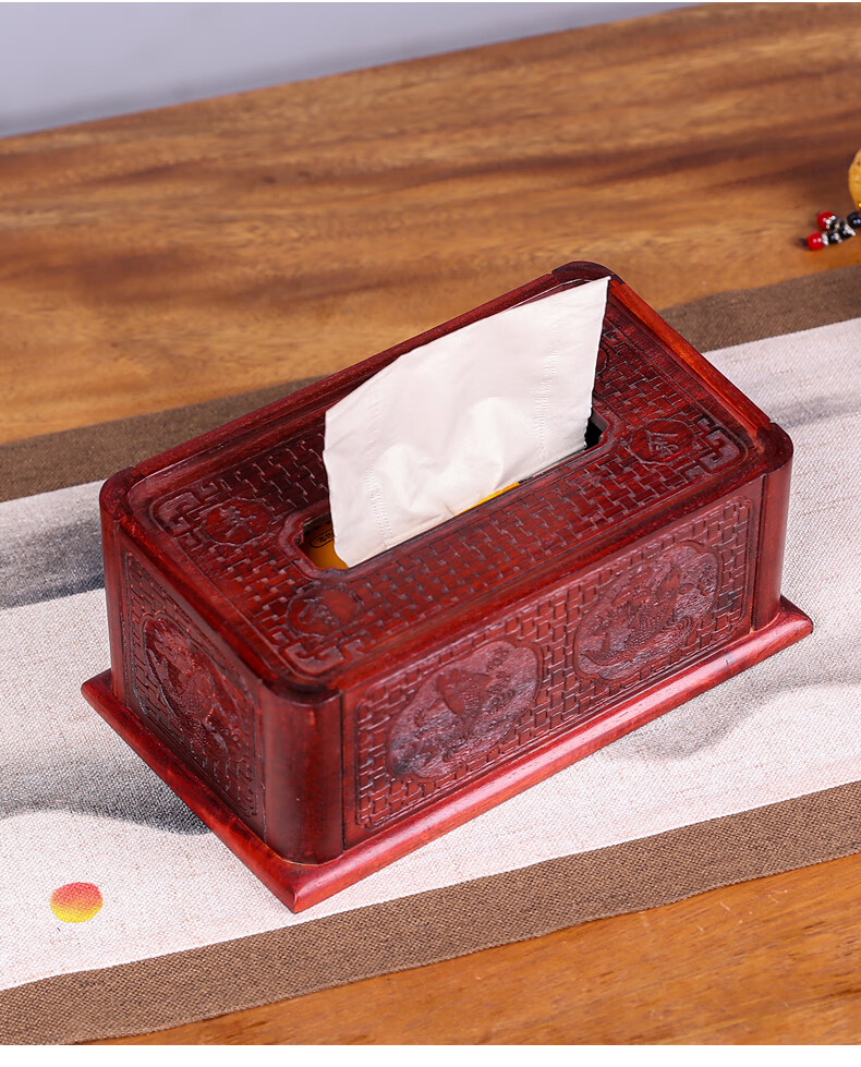 洁莱琳非洲小叶紫檀木纸巾盒复古中式红木抽纸盒家用餐巾纸收纳盒实木