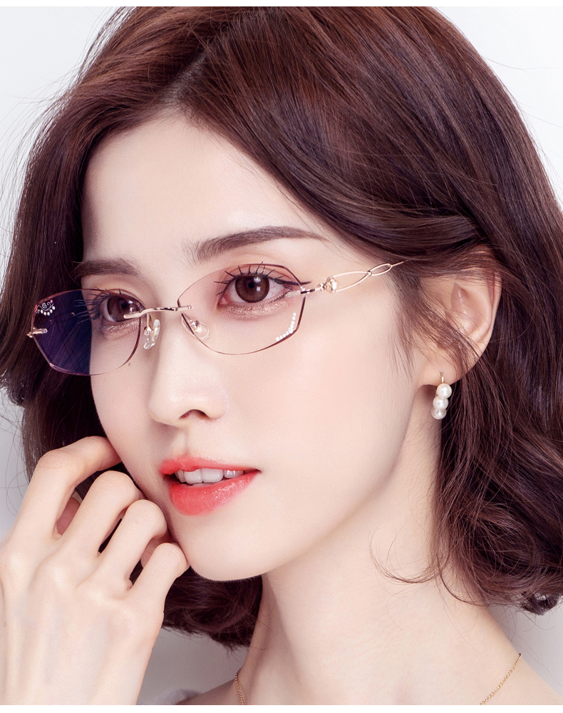 iwess无框眼镜女 近视纯钛配眼镜防蓝光防辐射 眼睛框架无度数平光