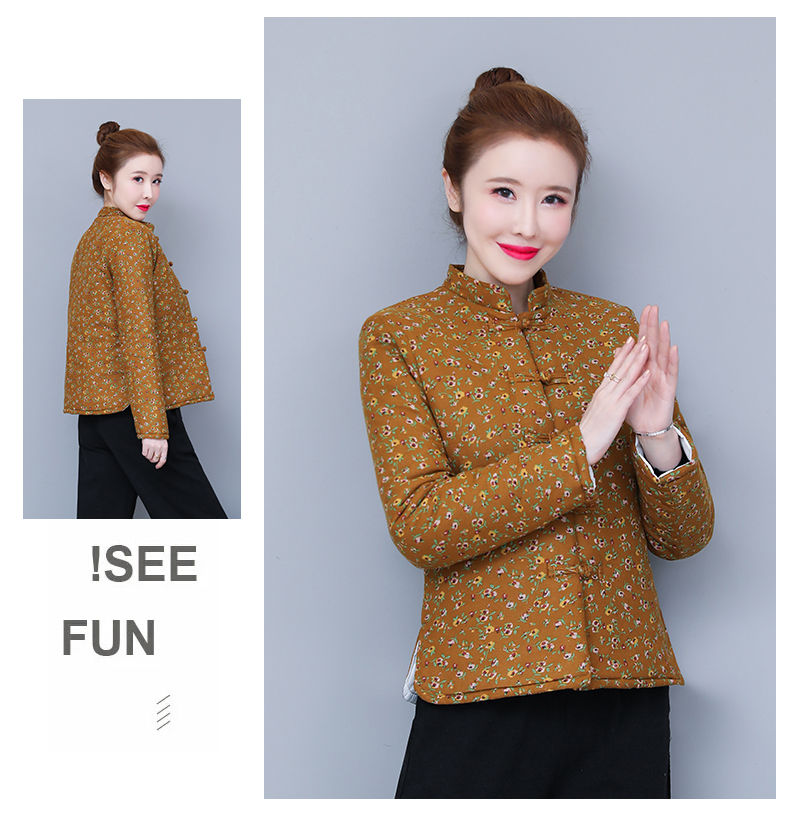 小个子棉服女短款袄子女冬秋冬棉麻棉袄短款加厚小外套复古民族风加绒