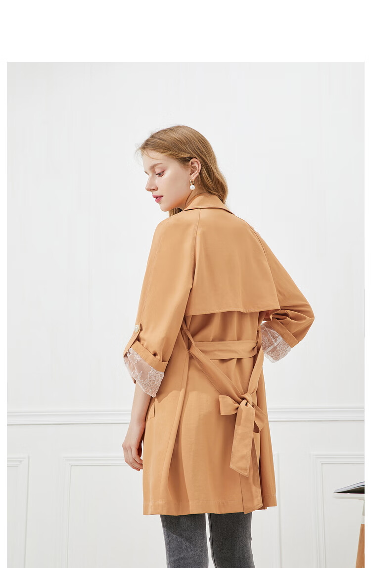 秋水伊人2021春装新品女装气质淑女翻领垂感面料中长款风衣外套女