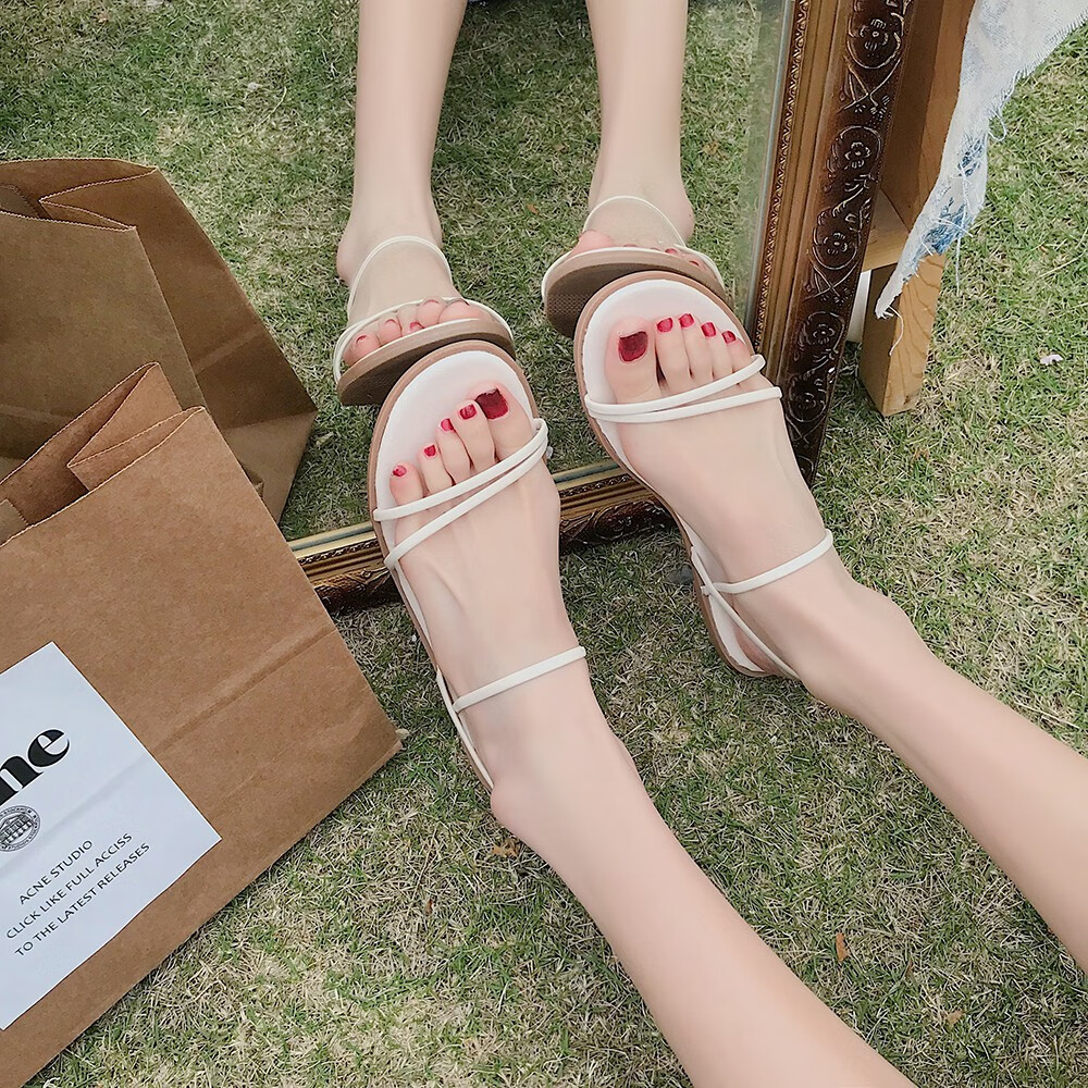 时尚女鞋 凉鞋 达芙妮(daphne) 网红平底凉鞋女2021夏季新款ins潮简约