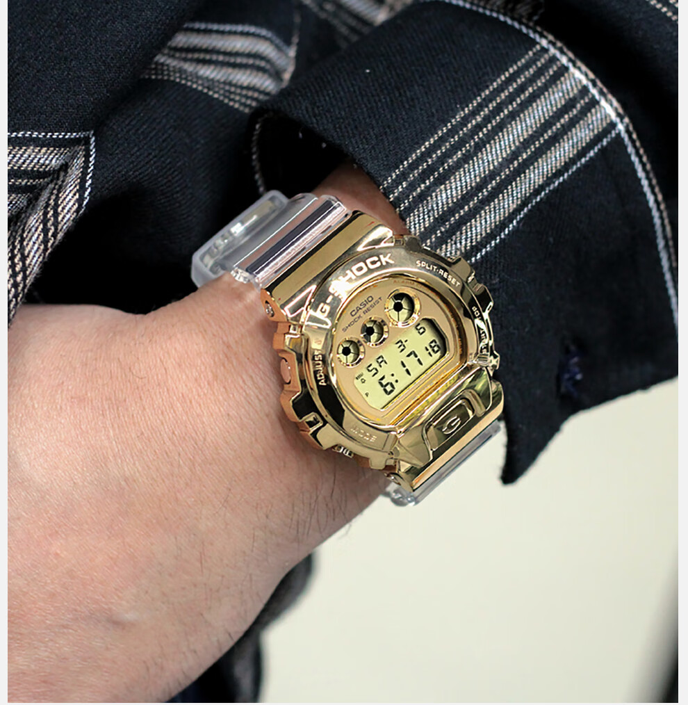 卡西欧casio白敬亭同款gshock冰川金系列金属表壳透明表带运动防水男