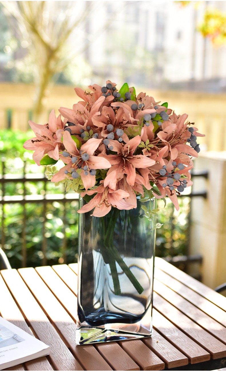 墨菲百合仿真花摆件客厅餐桌摆设装饰假花干花花卉花束插花花瓶花艺香