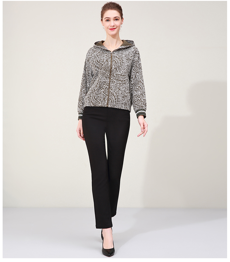 【年货节】米兰登2021春装中老年女装妈妈装印花带帽茄克外套卫衣1m