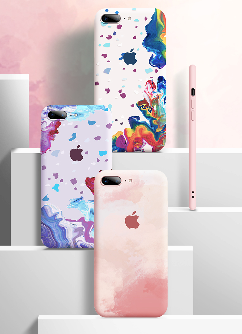 士冗 橙蓝色水彩玻璃苹果8手机壳iphone8硅胶8plus磨砂防摔7plus超薄