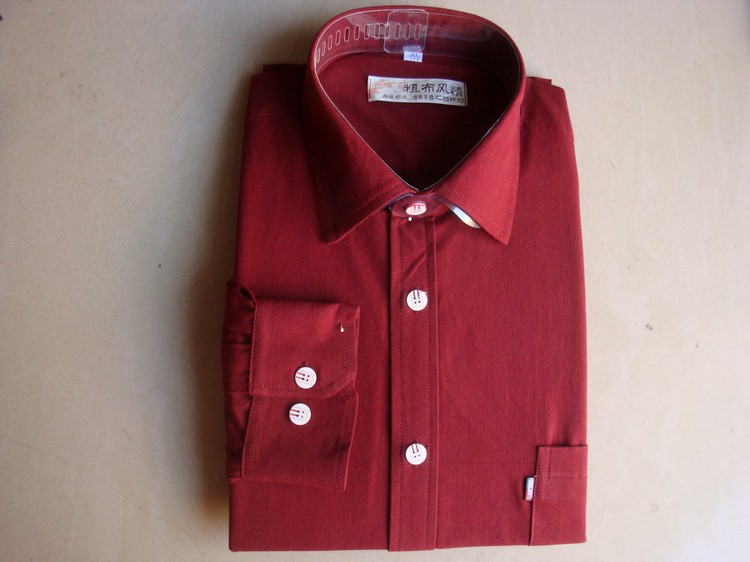 老粗布男士长袖衬衣中老年秋款纯色衬衫素色男装粗布风情 白色 39