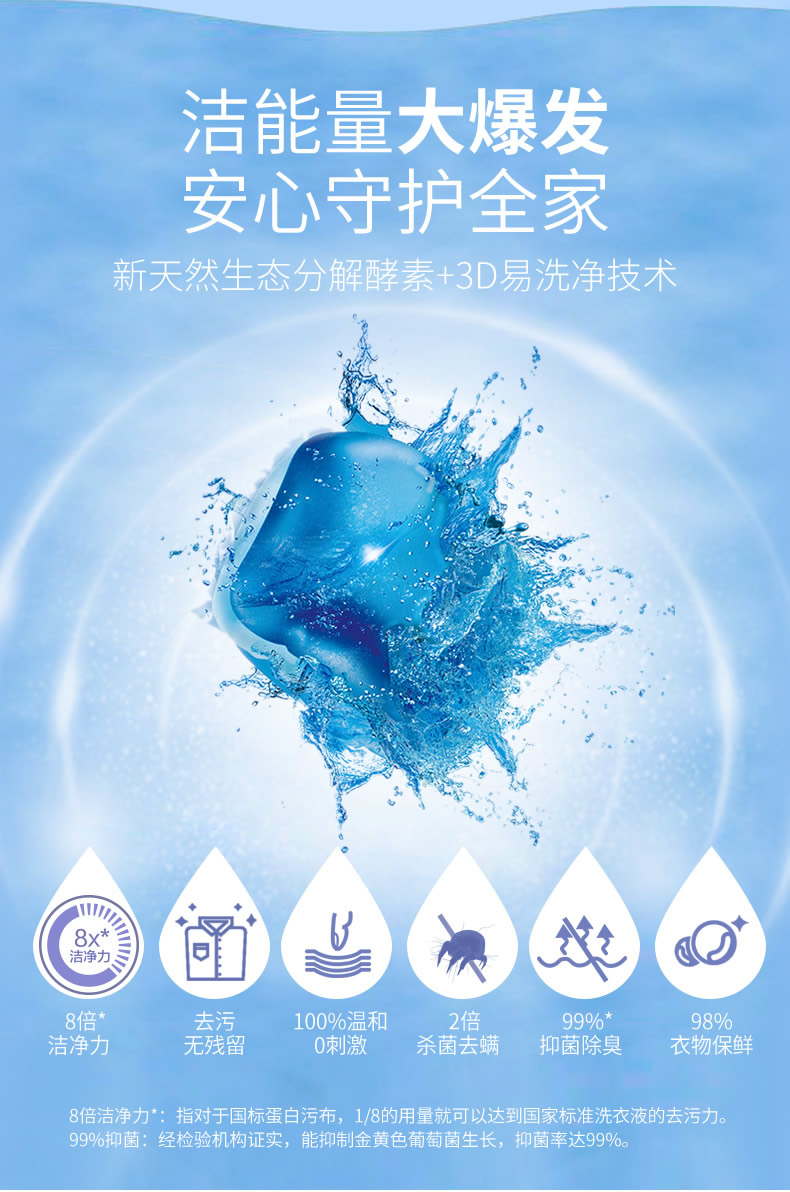 洁护卫双色洗衣凝珠深层洁净8倍洁力浓缩洗衣液30颗8g20颗15g10颗持久