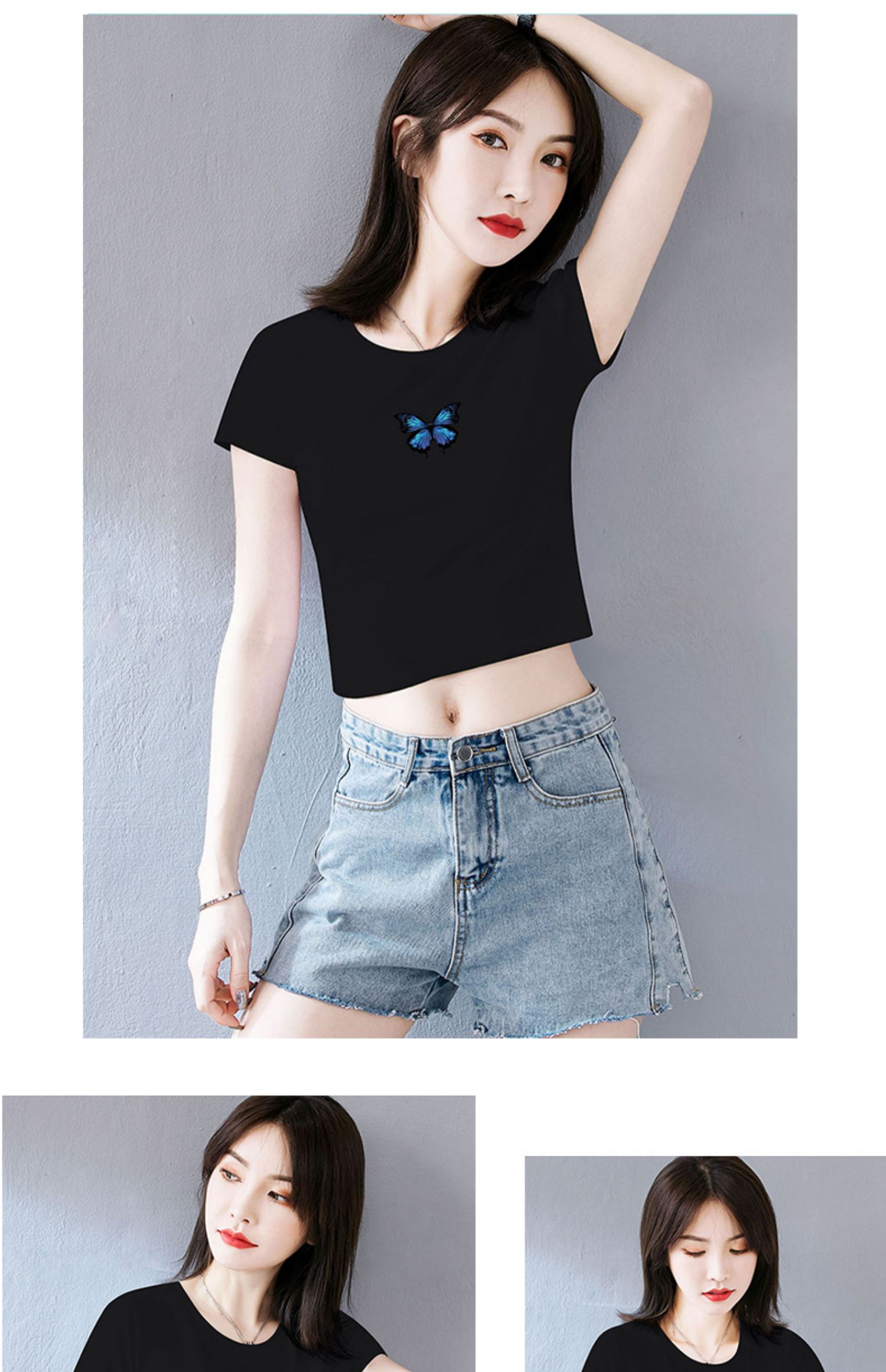 露脐超短款上衣女夏配高腰裤紧身白色t恤短袖心机设计感小众修身 白色