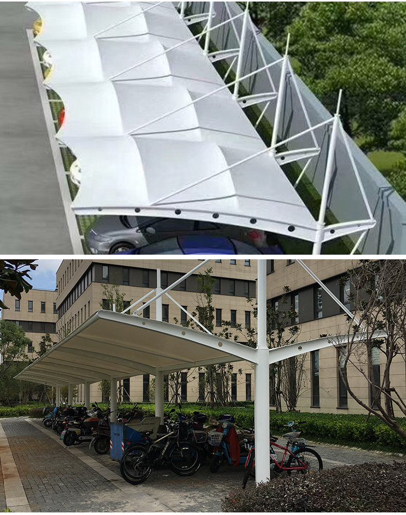 停车棚雨棚户外张拉膜遮阳汽车棚小区遮阳自行车棚定制 效果图施工图