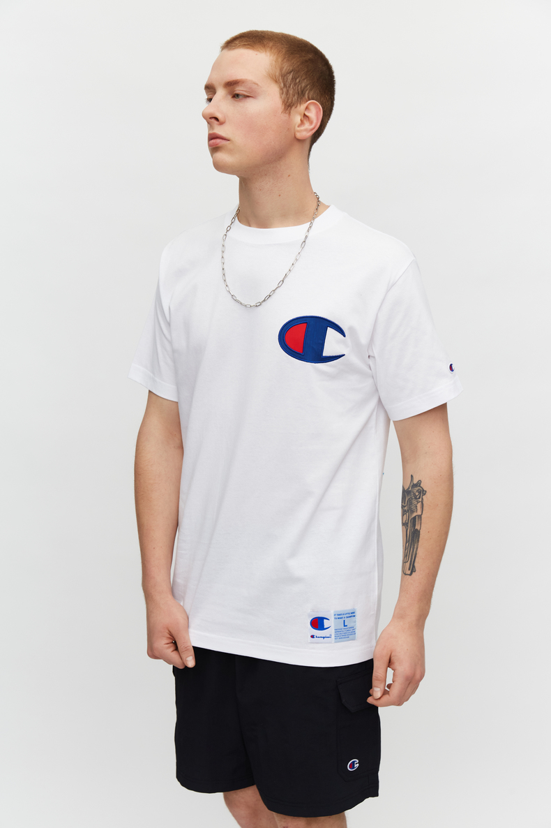 champion冠军男装新款春短袖t恤大c logo早春休闲圆领t恤男潮 黄色 l