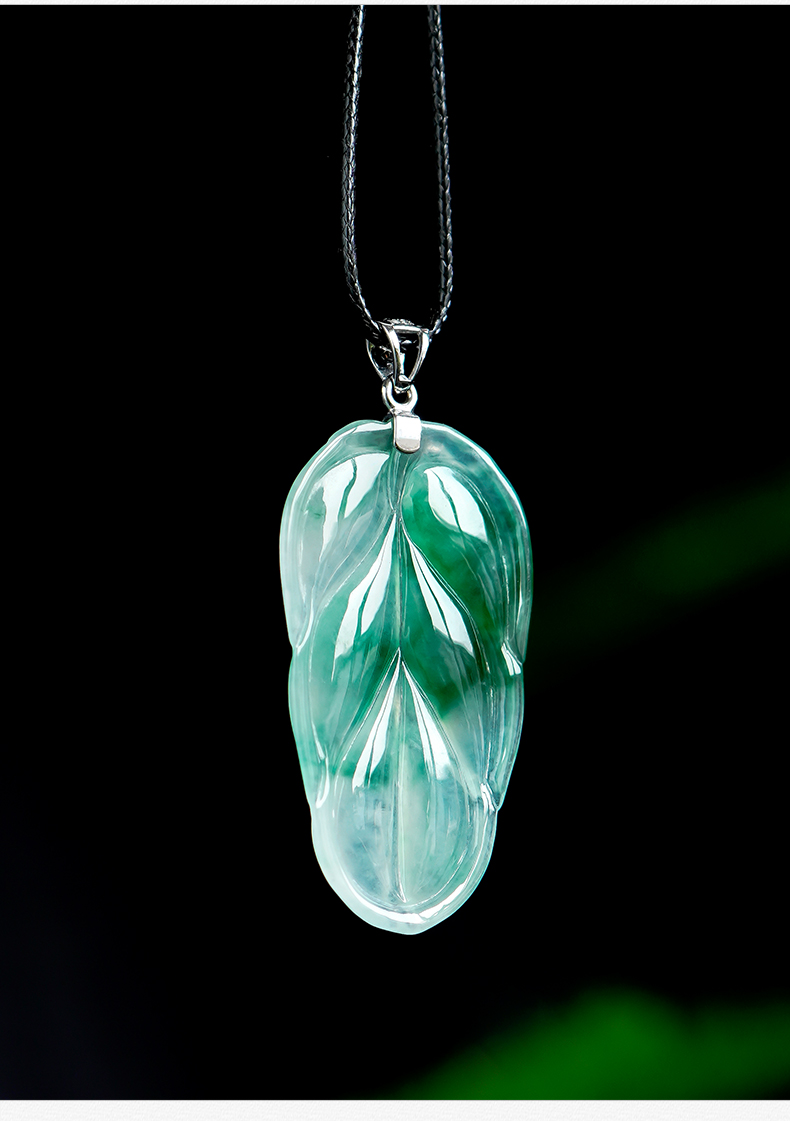 百博翡翠叶子吊坠冰种飘阳绿金枝玉叶玉坠男女款天然玉石挂件y00505