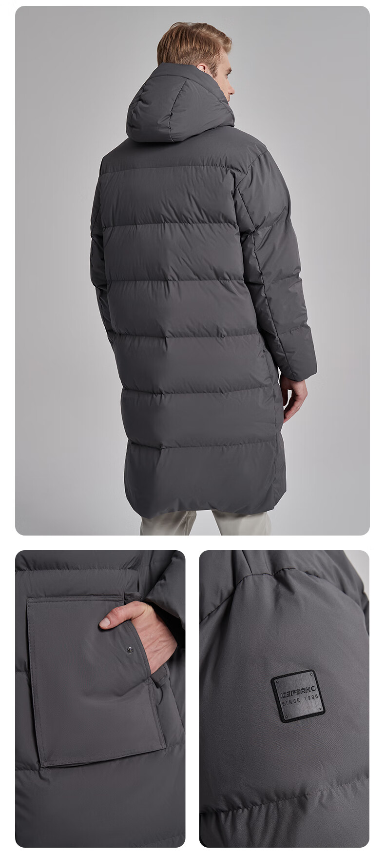 icepeak新款男北欧风保暖中长款羽绒服白鹅绒填充 麻灰色 s【图片