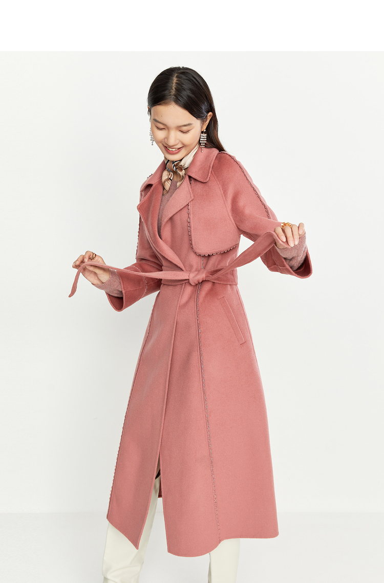 8点开抢】yiner音儿女装2020冬季新款纯色长款西装领纯羊毛双面呢大衣