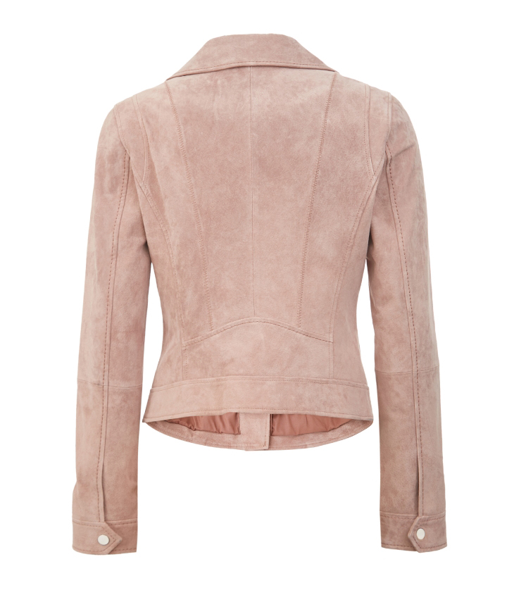 only春季新款洋气拉链翻领绒面修身短款皮衣外套女120310014h6z妮娜粉