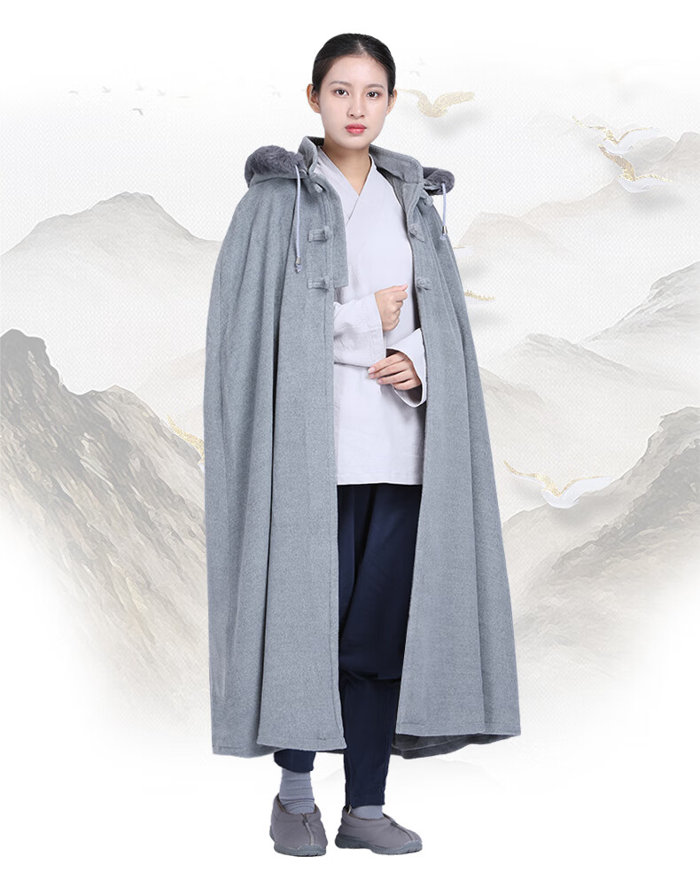 出家人和尚的衣服和尚衣服成人毛呢子打坐披风斗篷连帽毛绒寒冬季僧服