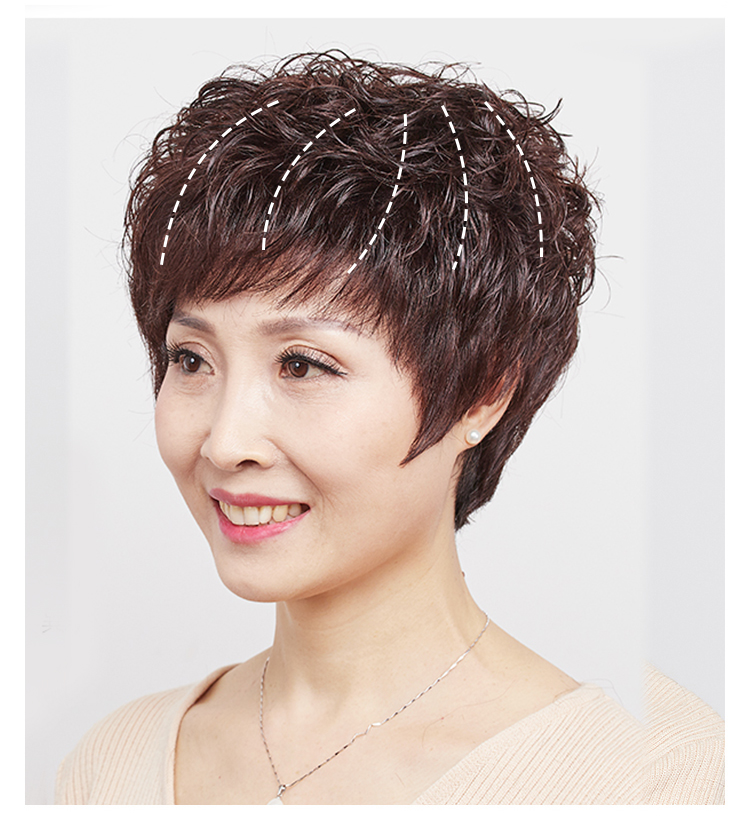 京选优品女生假发短发头顶补发片女假发片短卷发妈妈中老年发套纹理烫