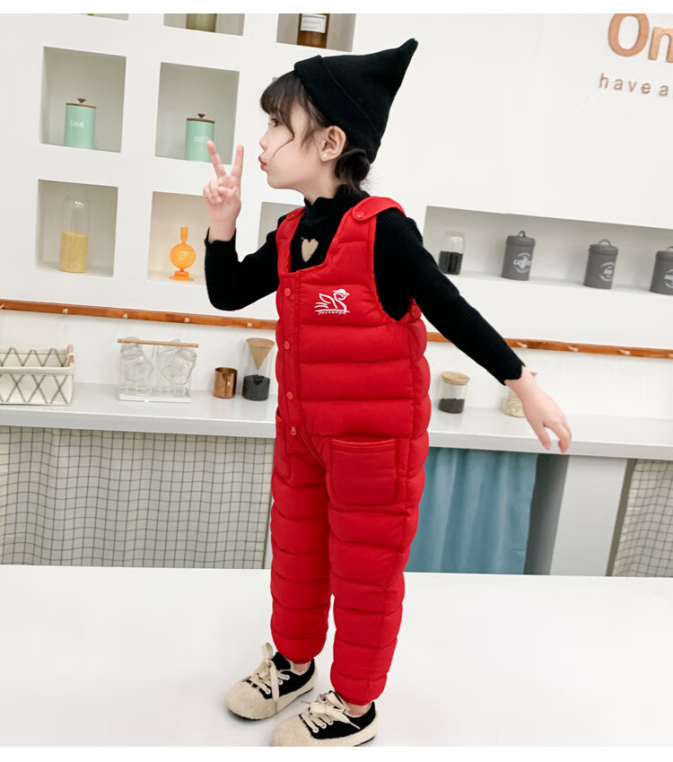 fmzxg秋冬季新品儿童棉裤婴幼儿可开档连体裤加厚中小童宝宝背带裤 皮