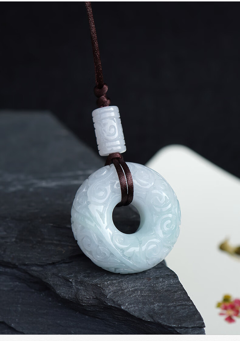 百博翡翠细糯种雕花平安扣吊坠雕工精美缅甸天然玉石玉坠带证书多款有