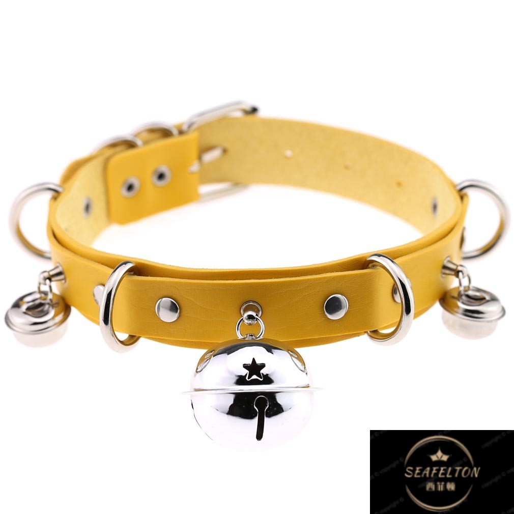 新款日系萌女仆萝莉铃铛项圈皮革束缚颈饰项链 橙色