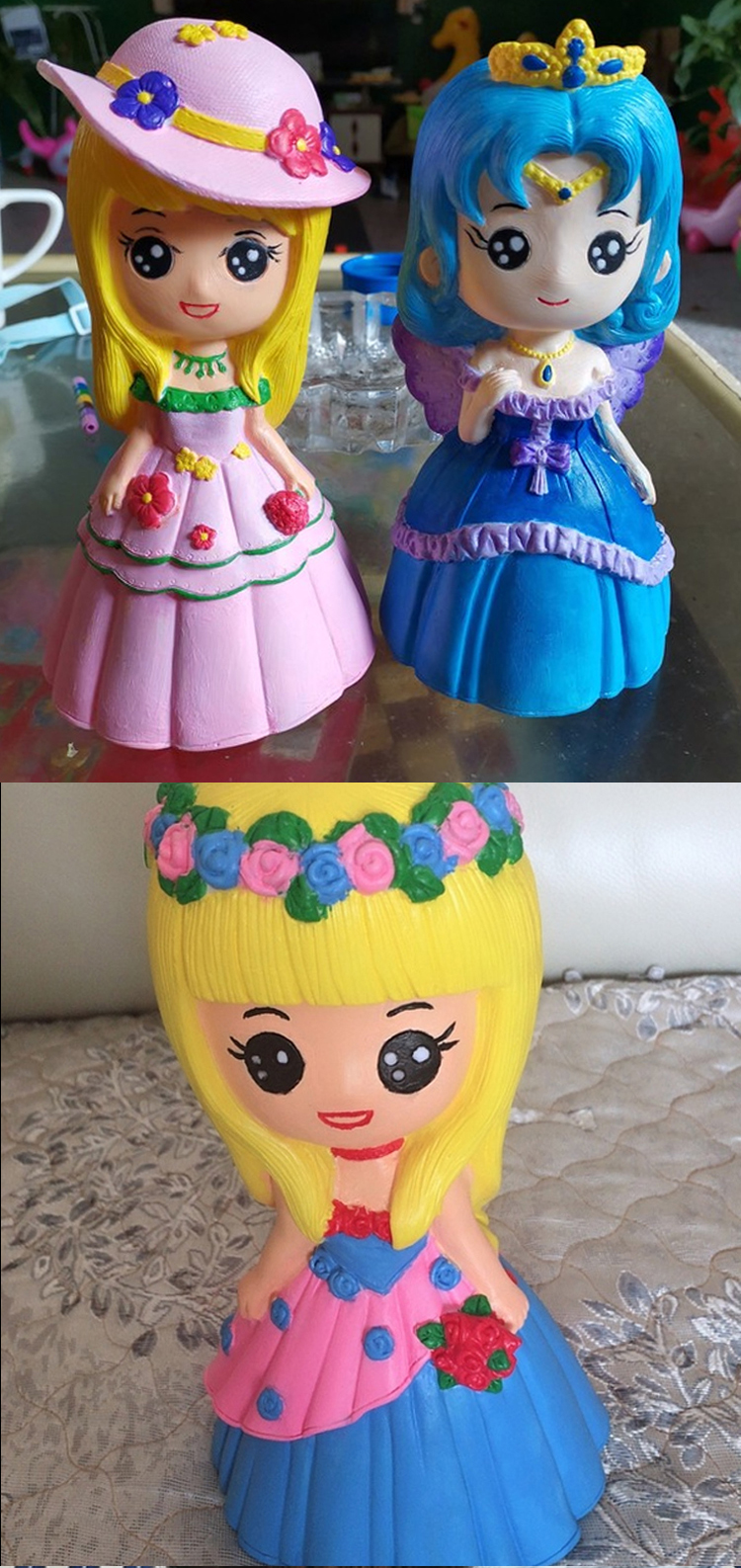 儿童手工diy彩绘石膏娃娃涂色搪胶存钱罐绘画制作白胚摆摊玩具海蓝风