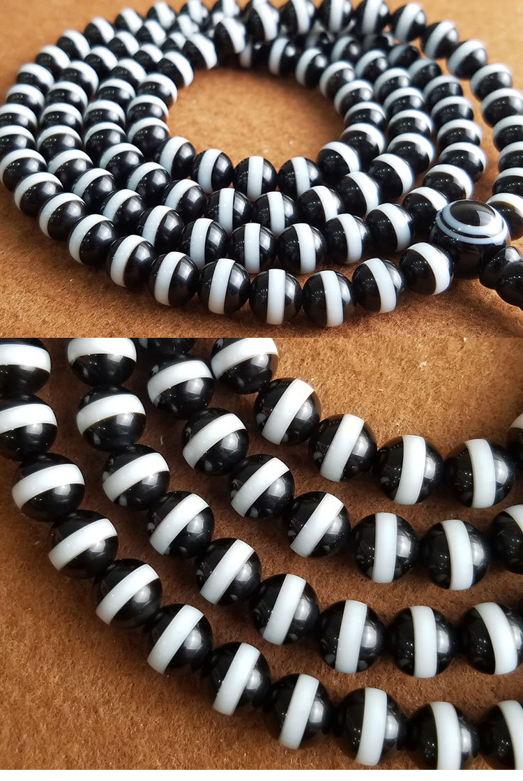 天然一线药师珠108颗佛珠手链 直白线 药师玛瑙缠丝手链圆珠 a8号 8mm