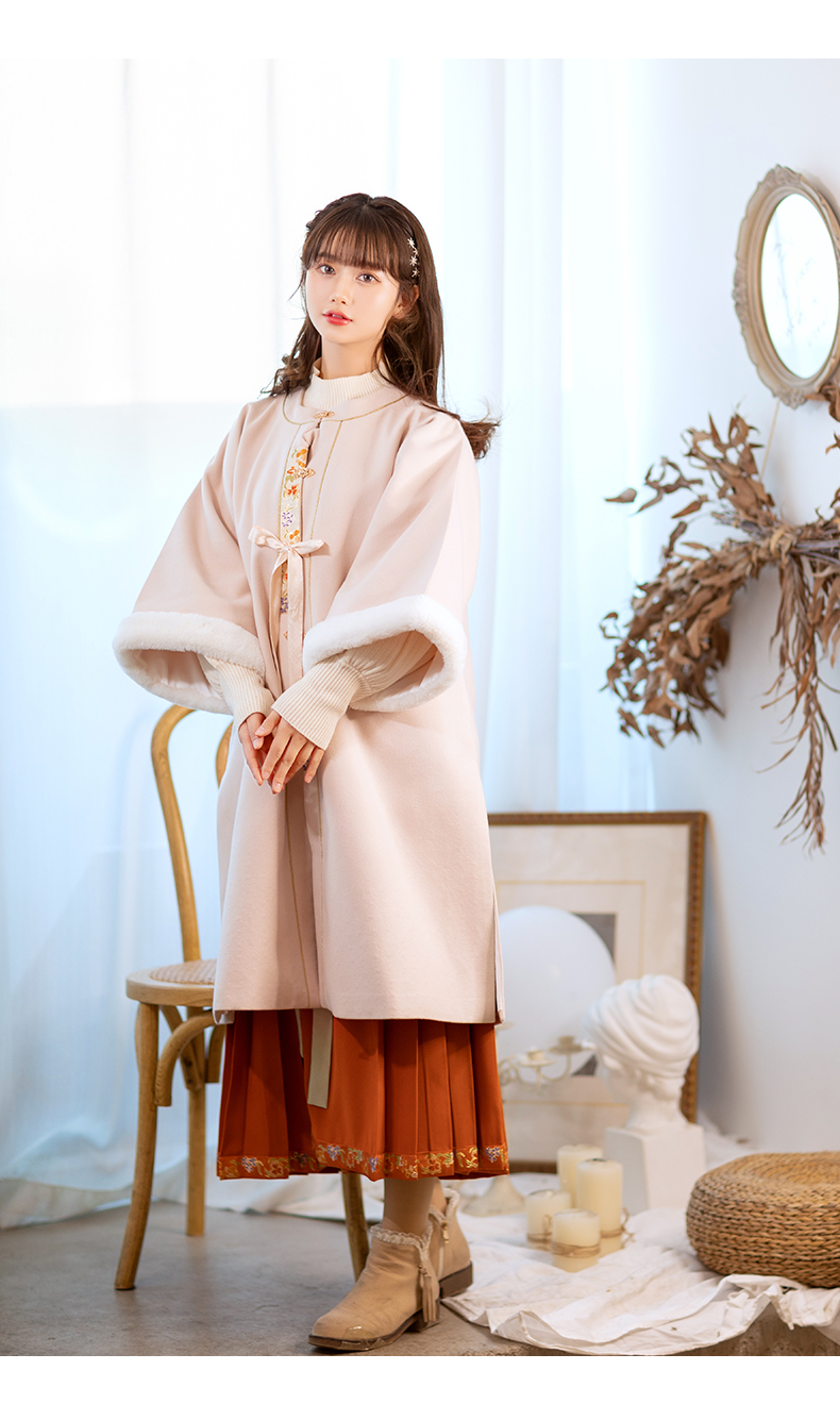 花朝记汉服明制加绒对襟袄宋制中长3m百迭裙汉元素汉服奈奈姜黄色上袄