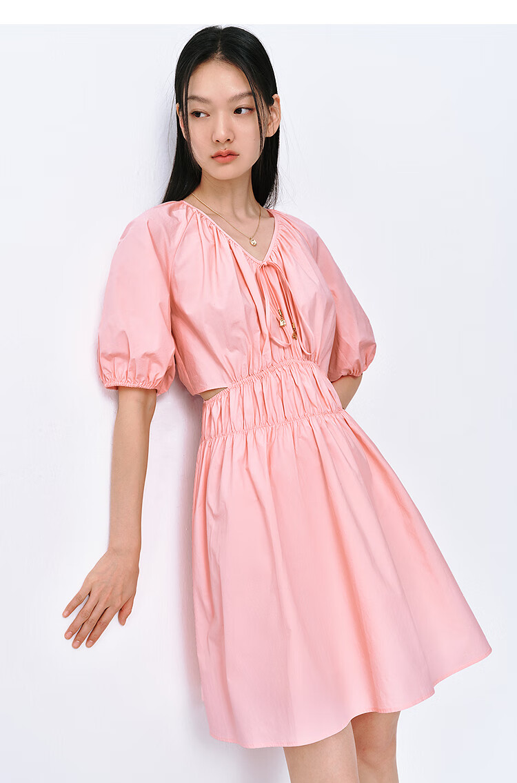 Peacebird Women's Premium Commuter Summer V-Neck Long Dress Small Brand Hollow Out Color-Block Simple Commuter White Long M 21