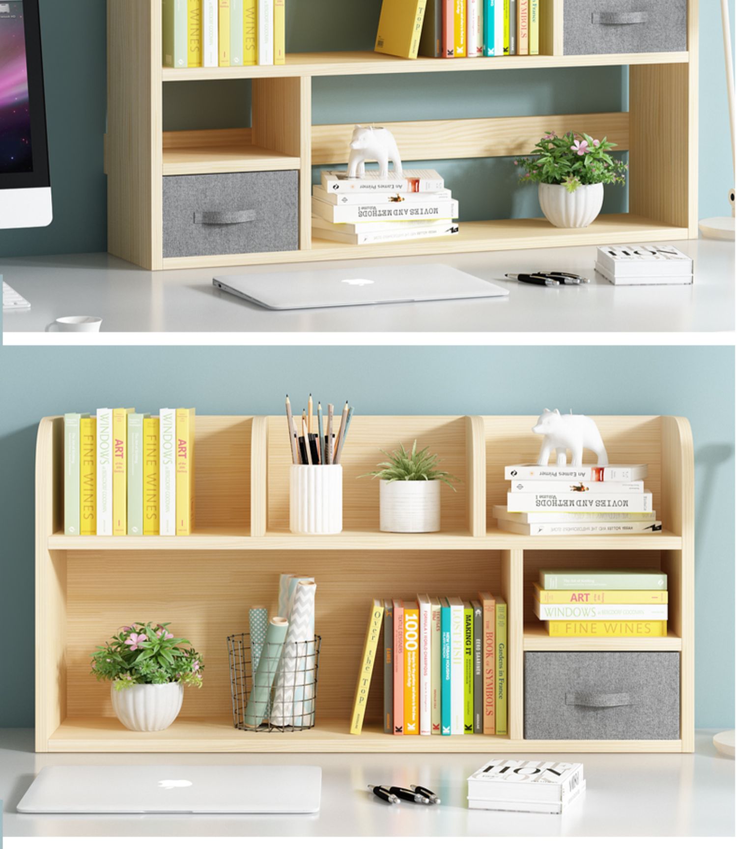 sivir实木简易办公桌上小书架书桌收纳置物架学生桌面飘窗带背板款四