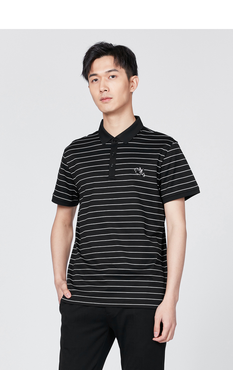 利郎polo衫短袖条纹男士商务2021夏季新品棉质保罗t恤 黑白间色(20xtx