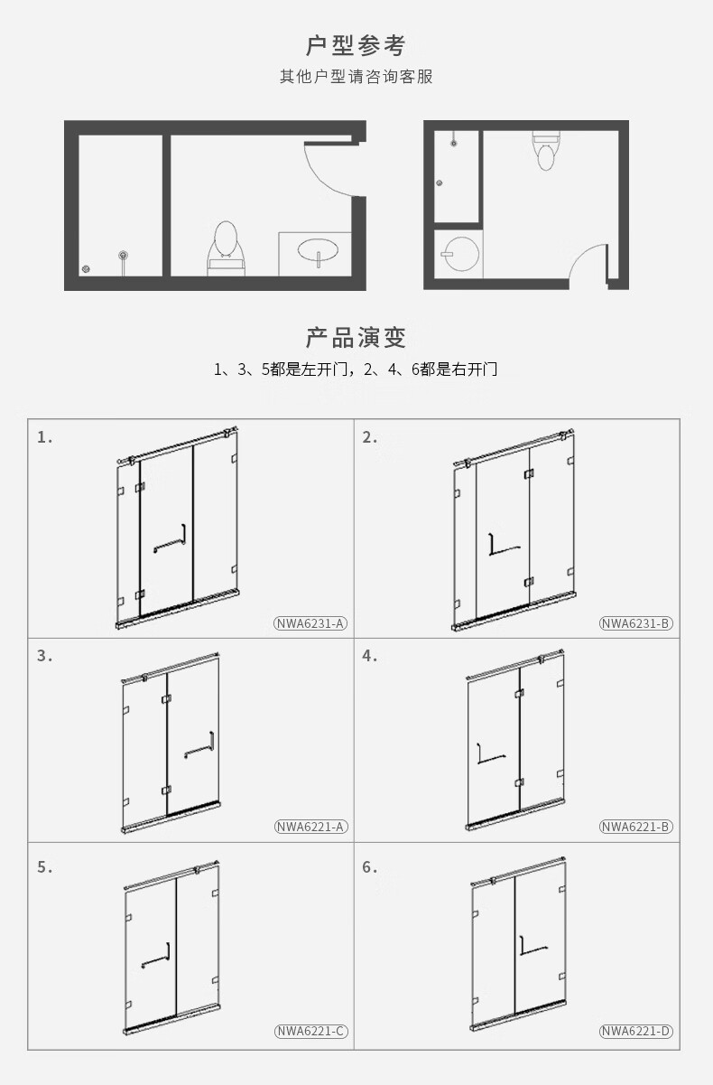 t型亚黑浴室淋浴隔断淋浴房单门屏风平开门卫生间隔钢化玻璃带防爆膜