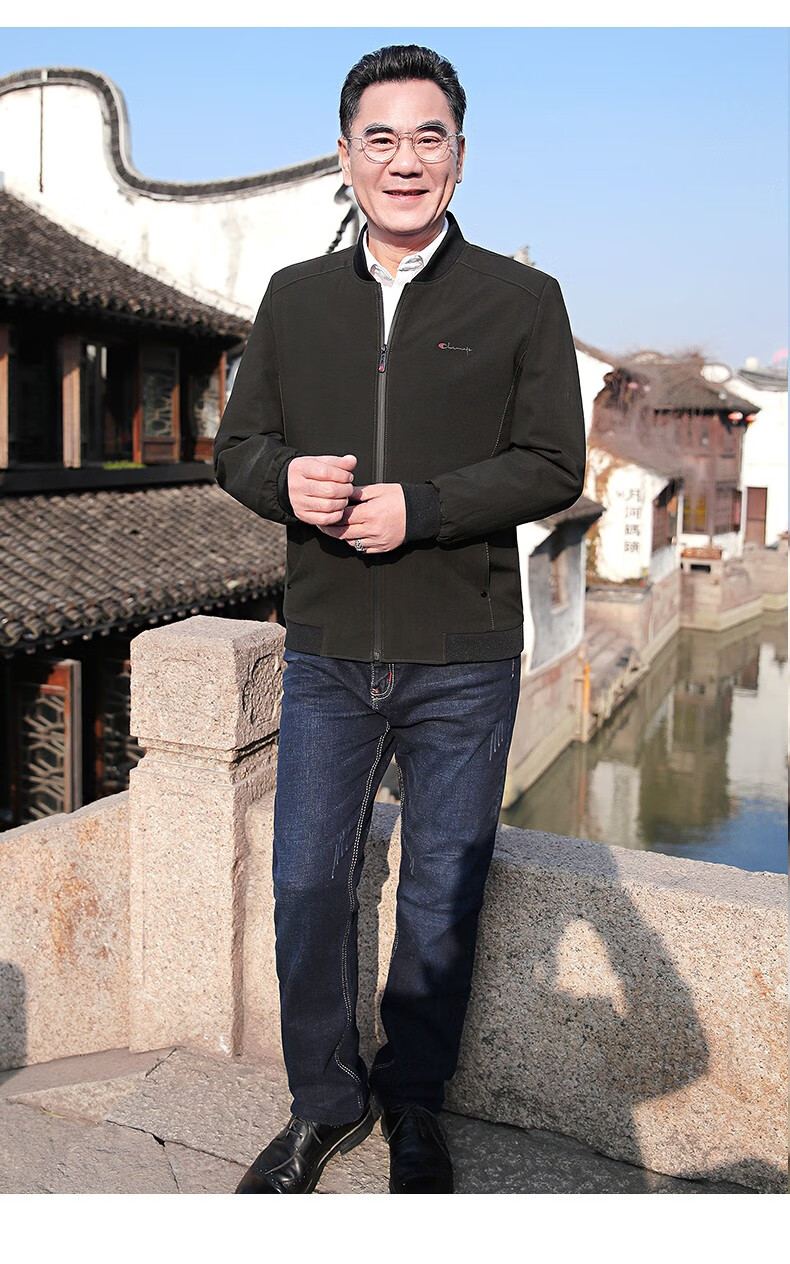 老爷车爸爸装2019新款夹克男中年男士春季商务休闲外套中老年男装老人