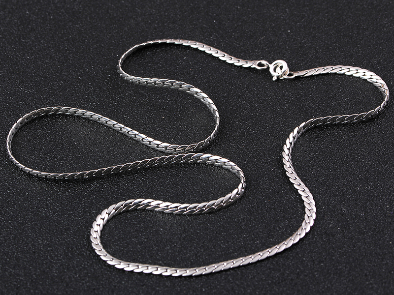 银项链 扁宽锁骨蛇骨链子韩版泰银复古手工链子金龙链 足 20寸(长51cm