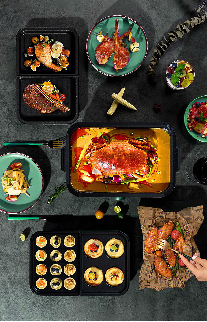 顺丰速运德国queensense帝盛料理锅家用蒸烤涮一体烤肉机火锅网红多