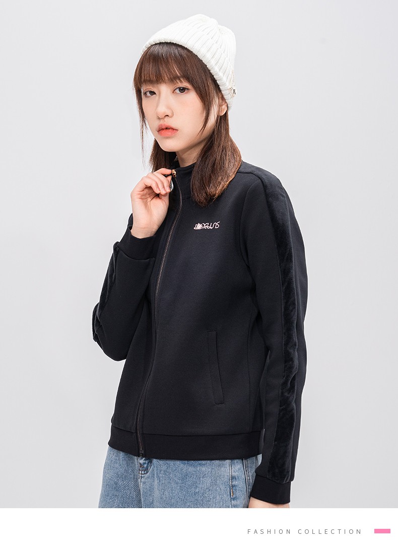 【商场同款】特步女装外套女春季新款撞色运动训练连帽运动卫衣开衫