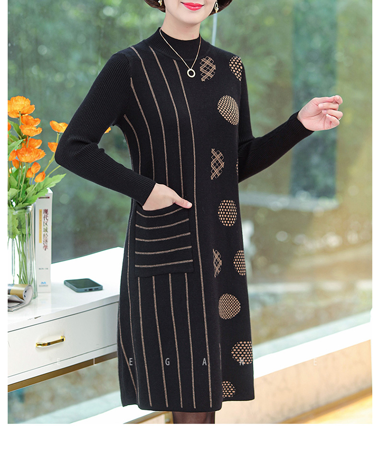 中年妇女秋冬天连衣裙妈妈装加厚洋气妈妈秋冬装毛衣加肥加大码中老年