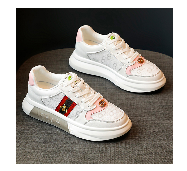 欧洲站轻奢品牌潮牌小白鞋女春秋厚底小蜜蜂百搭运动款女鞋粉红色38