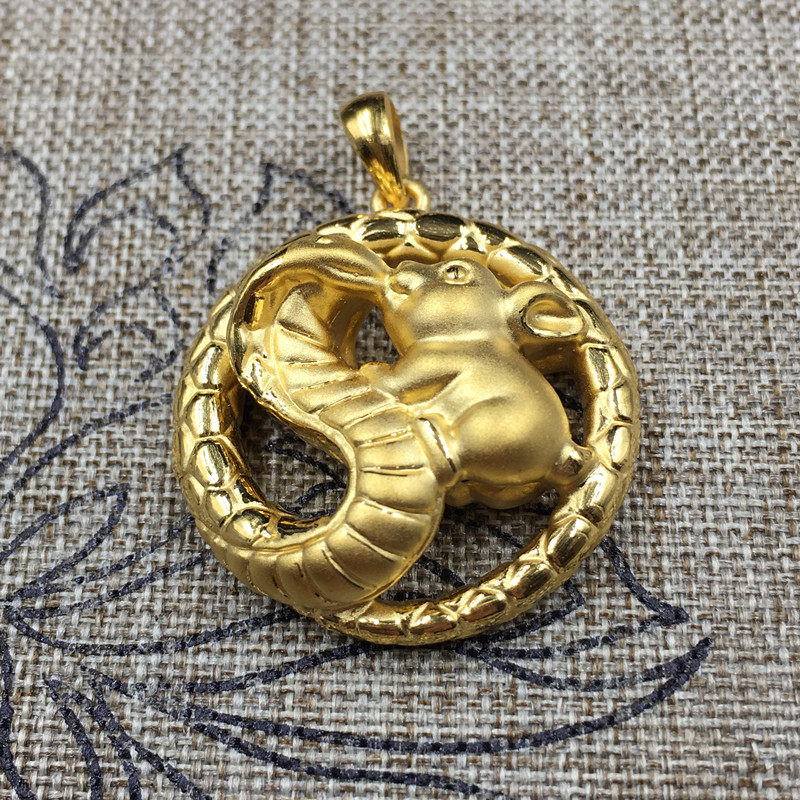 福韵礼 黄金兔子生肖蛇吊坠时尚3d硬金足金999蛇盘兔项链时尚情侣款