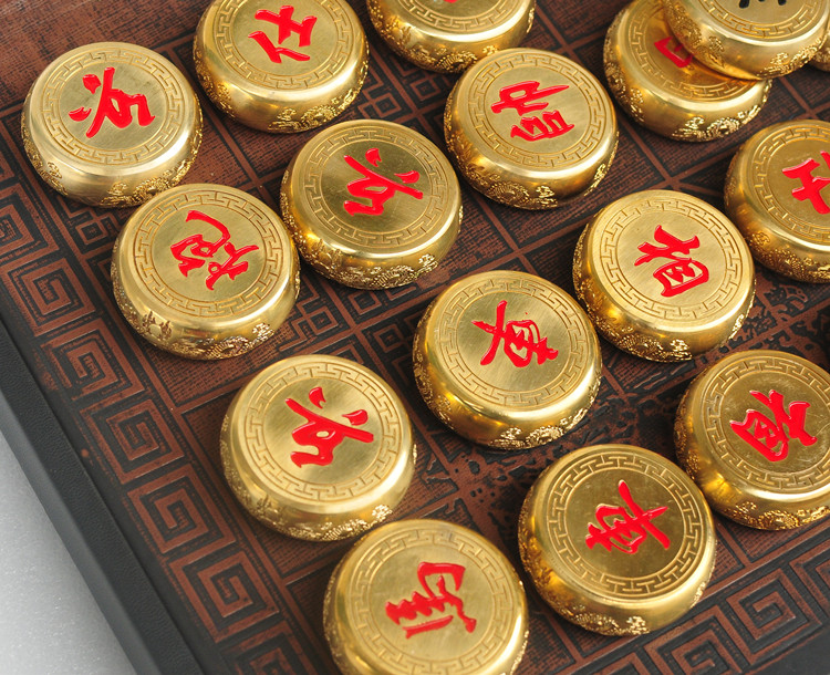 安天亲民纯铜实心象棋家用中国金属套装折叠棋盘高档大号相棋国际黄铜