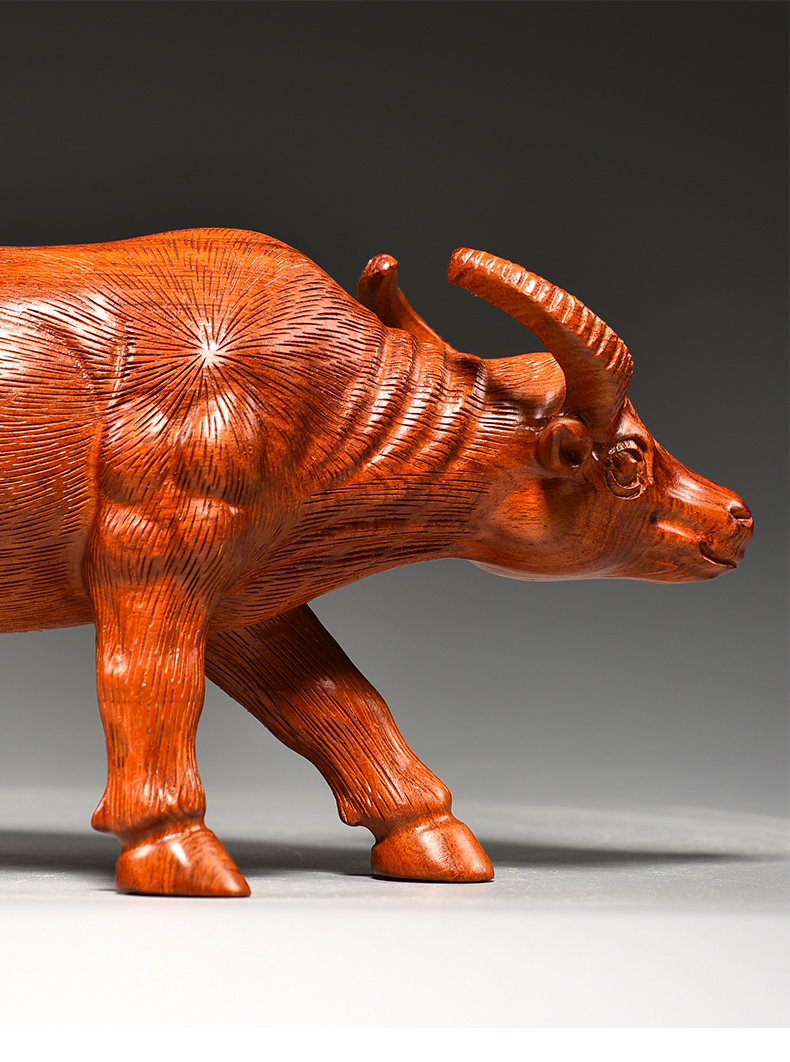 友漾花梨木雕牛摆件牛气冲天实木水牛工艺品十二生肖动物客厅开业送礼