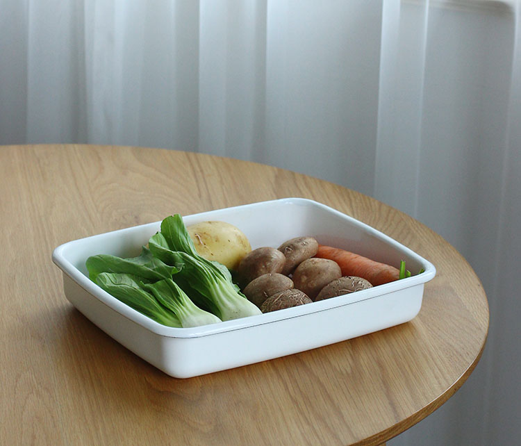 搪瓷加厚搪瓷烤盘冰箱保鲜盒沥油网盘料理盘烤鱼盘备菜盘大白色带盖
