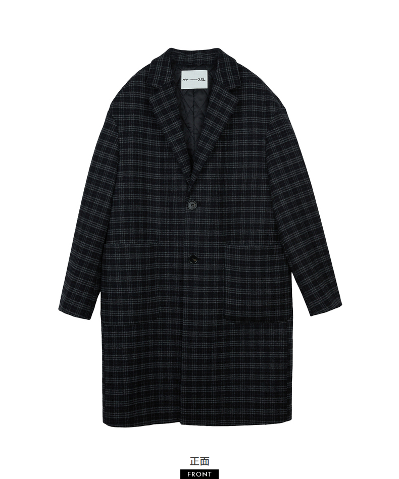 mjstyle秋冬新款复古格纹品质羊毛长款大衣男820670005黑灰xxl