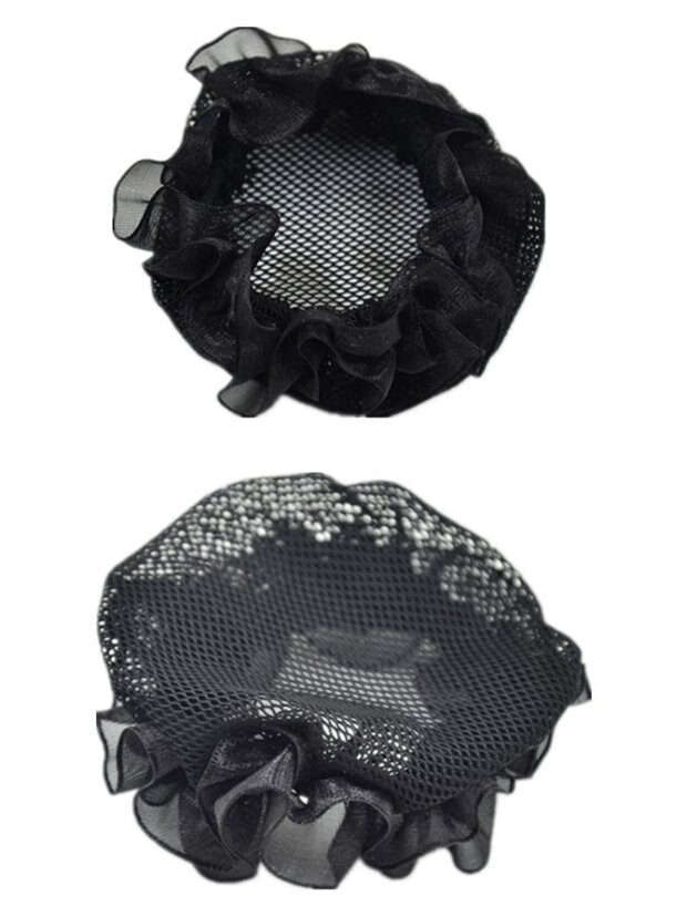 盘头发饰品隐形网兜套罩儿童丸子头弹力发套黑色无花边网5个装大号