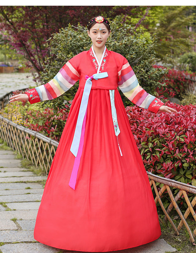 新款传统韩服女韩国古装朝鲜族民族服装大长今舞台舞蹈演出服红色xl