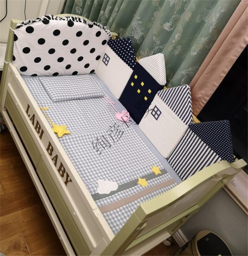 婴儿童床围挡北欧纯棉四季防撞可拆洗可折叠拼接宝宝靠垫围栏马卡龙