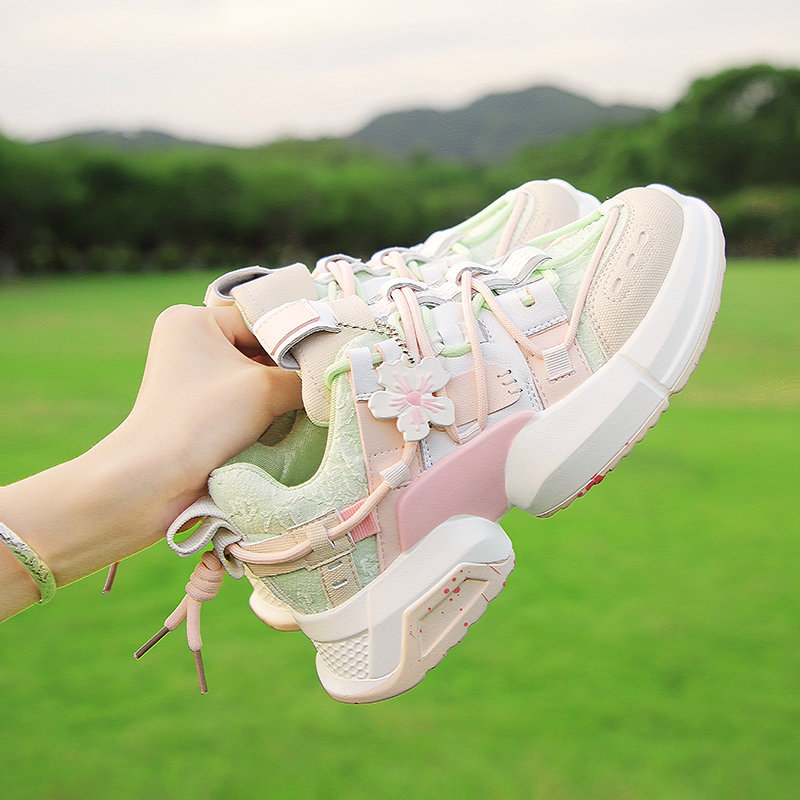 高档品质上新新款品运动休闲樱花粉鞋厚底老爹鞋樱花盘古女鞋限定联名