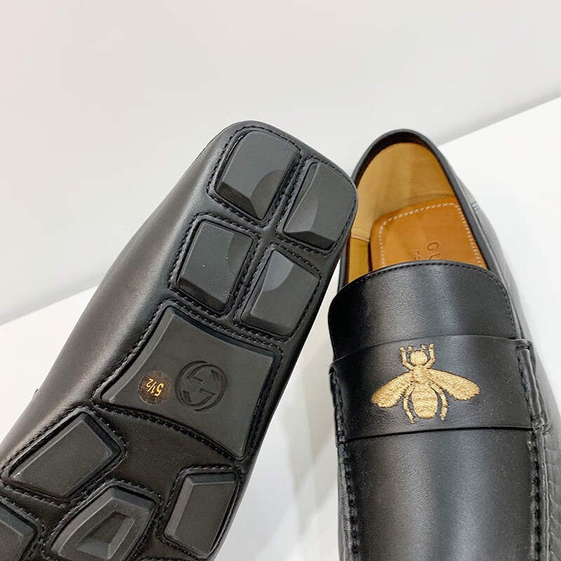gucci古驰奢侈品男鞋男士金色小蜜蜂乐福鞋休闲鞋一脚蹬皮鞋驾车鞋