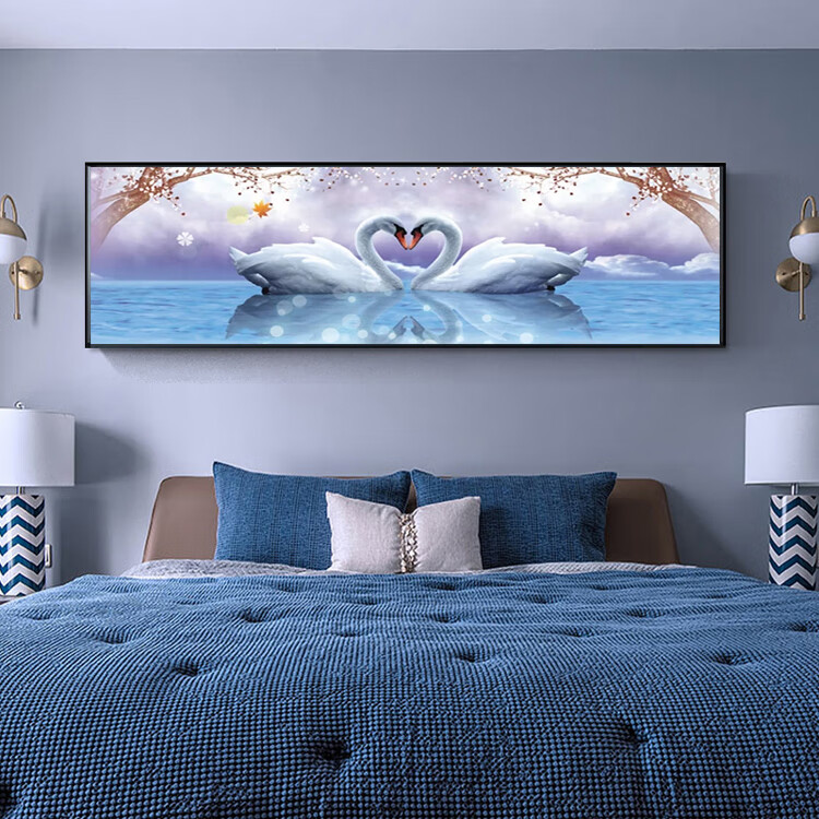 2021钻石画满钻新款情侣天鹅卧室床头画温馨十字绣钻石绣结婚浪漫230